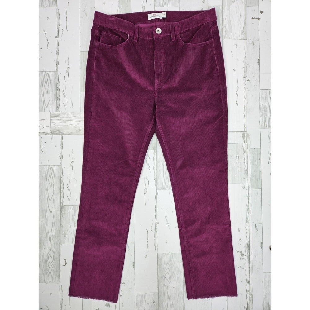 Vineyard Vines Womens Straight Crop High Rise Corduroy Pants Magenta Purple 29